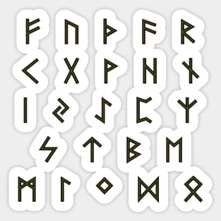 Futhark Rune Alphabet Stickers in Burnt Wood and Green Sap Sticker